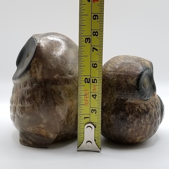 Vintage Owl Collection Otagiri Stoneware Bronze Pair Cryptomeria Wood Figurine - Picture 9 of 16